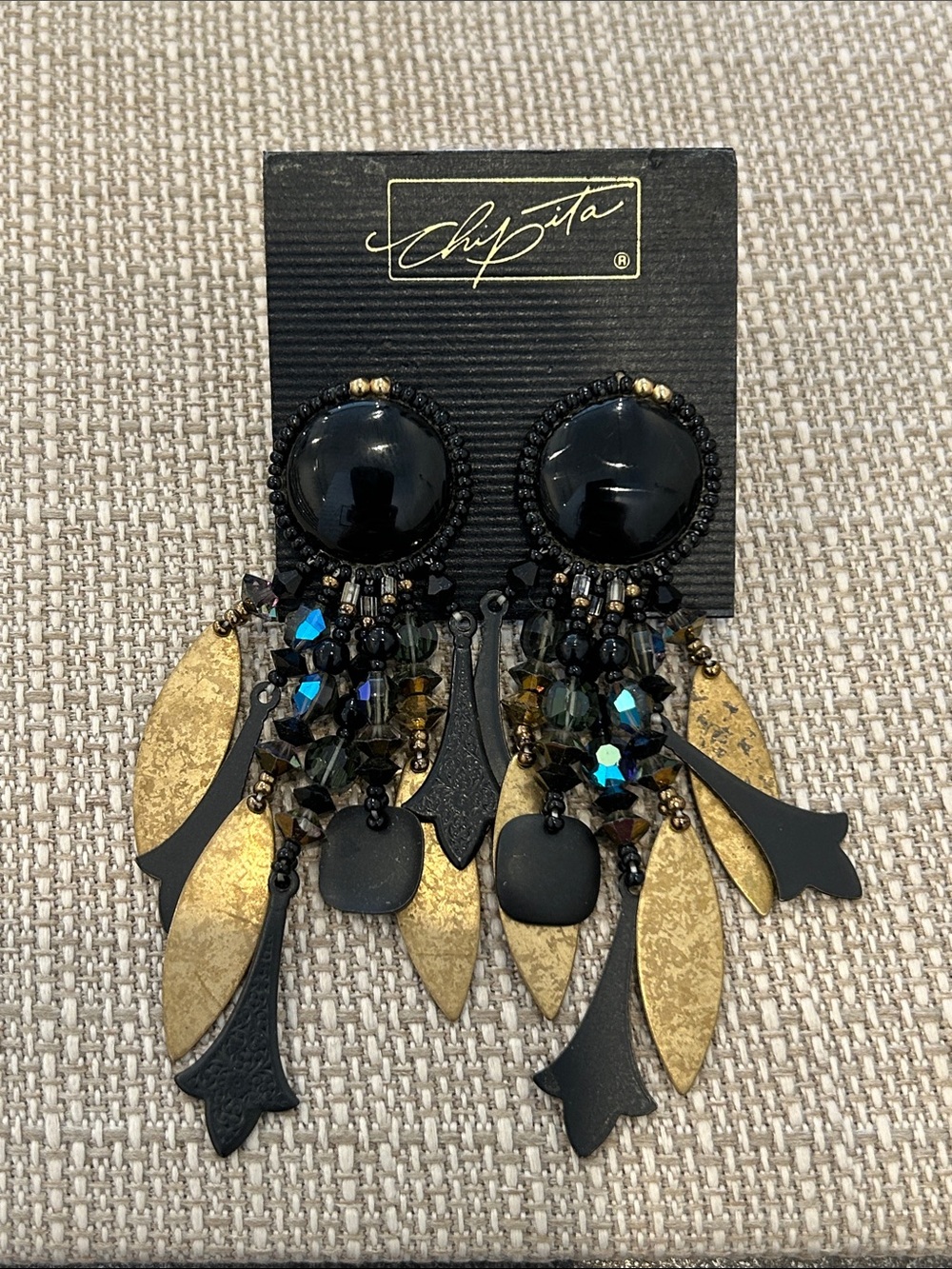 Chipita Black and Gold Statement Dangle Earrings